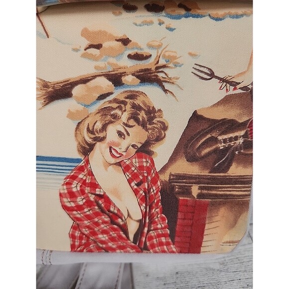 Vintage Pinup Girl Purse Y2K Jeweled Western Camping Fishing Glame Backpack 10" - Picture 4 of 12